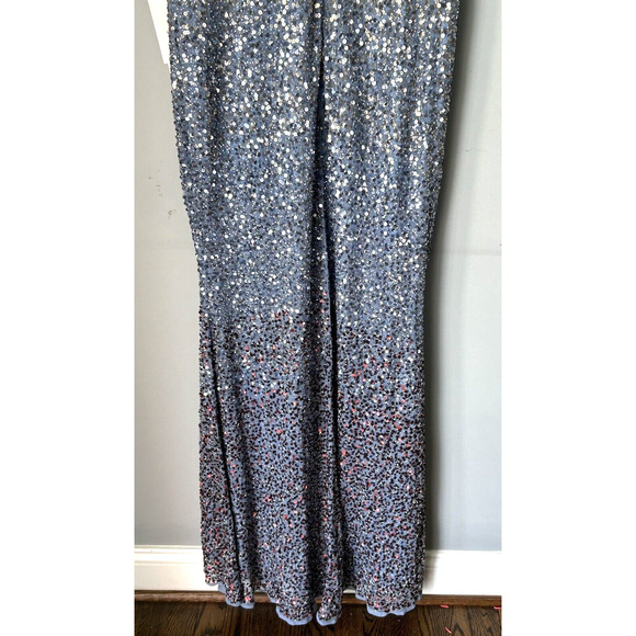 Mac Duggal 5489 Cap Sleeve Sequined High Slit Gown Beaded Blue Ombre Size 12 NWT - Picture 9 of 14